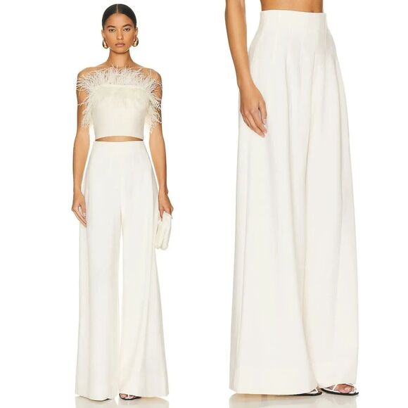 STAUD caleb wide leg stretchy high waist trousers in ivory Size 8 - Small mark